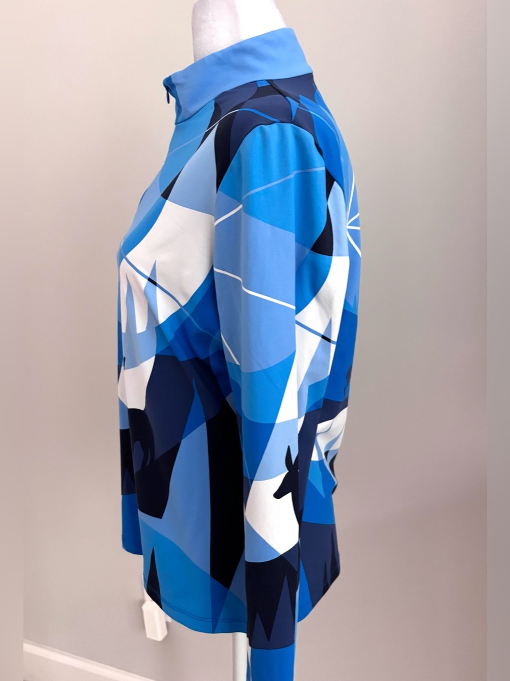 J.McLaughlin Bedford 1/4 Zip Top Long Sleeve Blue White Winterwonderland Women L - Picture 4 of 13